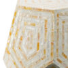 21 Inch Capiz Accent Stool Table, Hexagonal Drum, Angled Look, Beige White
