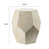 21 Inch Capiz Accent Stool Table, Hexagonal Drum, Angled Look, Beige White