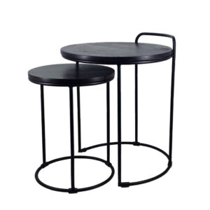18, 22 Inch Round Nesting End Tables Set of 2, Mango Wood, Set of 2, Black