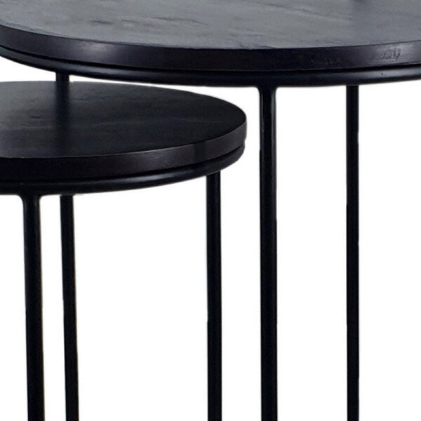 18, 22 Inch Round Nesting End Tables Set of 2, Mango Wood, Set of 2, Black