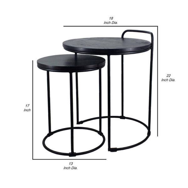 18, 22 Inch Round Nesting End Tables Set of 2, Mango Wood, Set of 2, Black