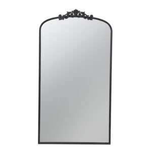 Kea 66 Inch Wall Mirror, Black Curved Metal Frame, Ornate Baroque Design