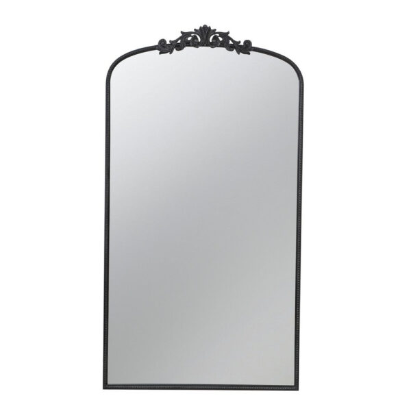 Kea 66 Inch Wall Mirror, Black Curved Metal Frame, Ornate Baroque Design