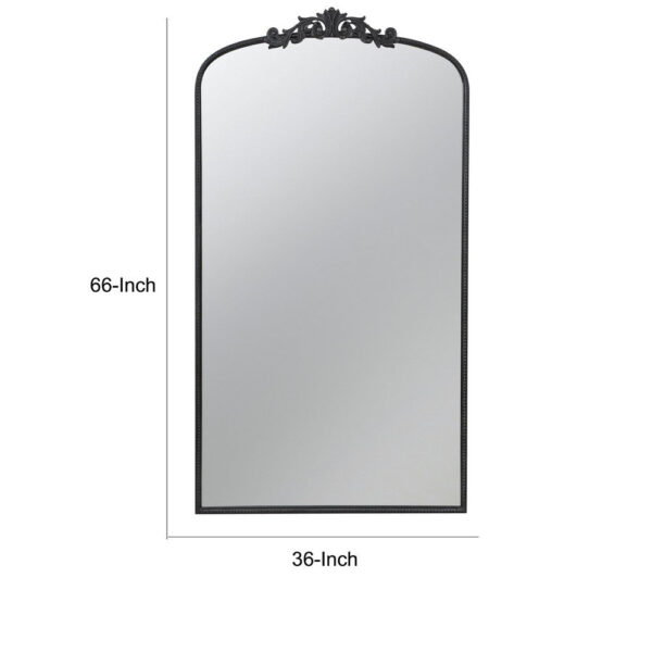 Kea 66 Inch Wall Mirror, Black Curved Metal Frame, Ornate Baroque Design