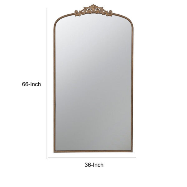 Kea 66 Inch Wall Mirror, Gold Curved Metal Frame, Ornate Baroque Design