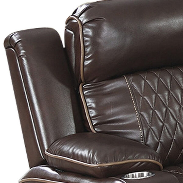 1502202669918be8e49fd.jpeg Xiu 38 Inch Power Recliner Chair, USB Port, Storage, Faux Leather, Brown