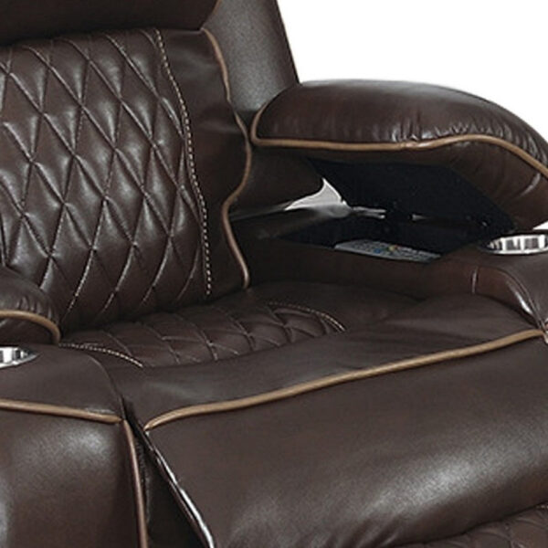 1502202669918bea5cb26.jpeg Xiu 38 Inch Power Recliner Chair, USB Port, Storage, Faux Leather, Brown