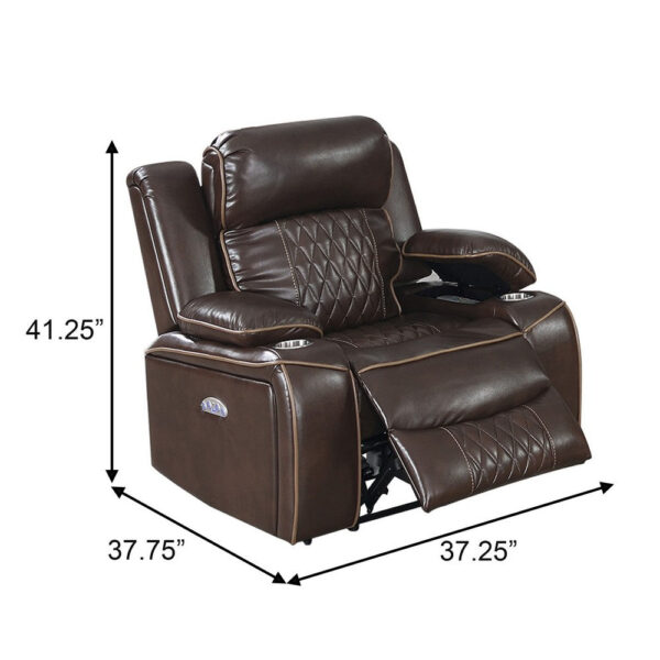 1502202669918beda7226.jpeg Xiu 38 Inch Power Recliner Chair, USB Port, Storage, Faux Leather, Brown