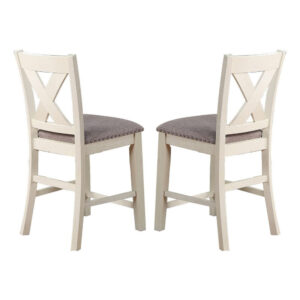 Joss 40 Inch Cottage Wood Counter Height Chair, Set of 2, Gray Seat, Cream