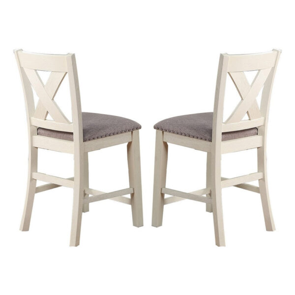 Joss 40 Inch Cottage Wood Counter Height Chair, Set of 2, Gray Seat, Cream