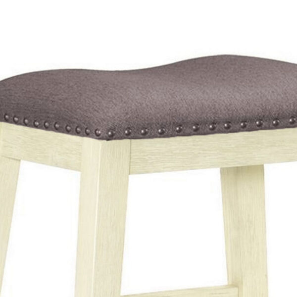 Joss 24 Inch Counter Stool, Gray Cushioning, Saddle Seat, Set of 2, Cream