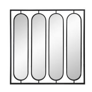 36 Inch Modern Wall Decor, 4 Swiveling Oblong Mirrors, Black Metal Frame