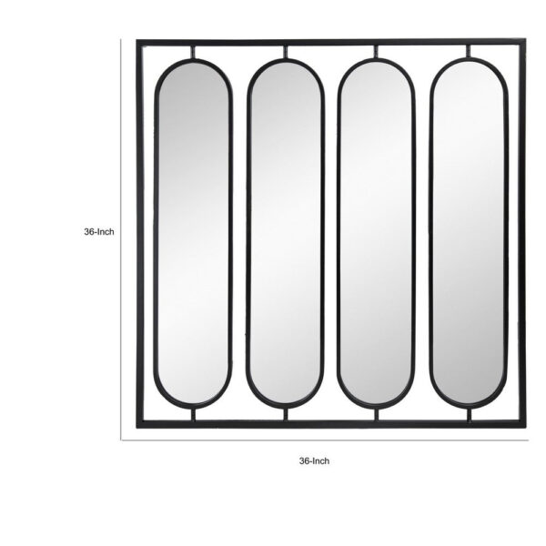 36 Inch Modern Wall Decor, 4 Swiveling Oblong Mirrors, Black Metal Frame
