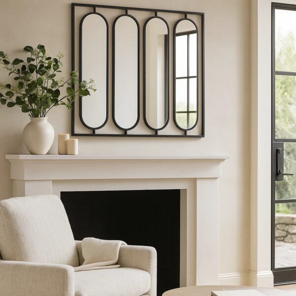 36 Inch Modern Wall Decor, 4 Swiveling Oblong Mirrors, Black Metal Frame