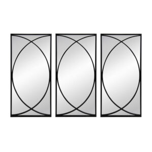 32 Inch 3 Piece Wall Mirror, Concentric Circles, Stylish Black Metal Frame