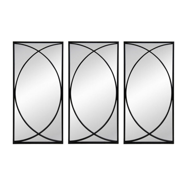 32 Inch 3 Piece Wall Mirror, Concentric Circles, Stylish Black Metal Frame