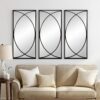32 Inch 3 Piece Wall Mirror, Concentric Circles, Stylish Black Metal Frame