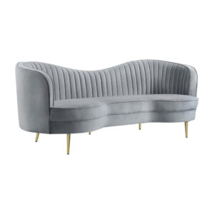 1502202669918cbea0184.jpeg Enzo 84 Inch Modern Sofa, Curved Kidney Shape, Channel Tufted, Gray, Gold