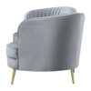 Enzo 84 Inch Modern Sofa, Curved Kidney Shape, Channel Tufted, Gray, Gold