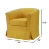 Lex 28 Inch Swivel Accent Chair, Yellow Fabric, Curved Track Back, Skirted