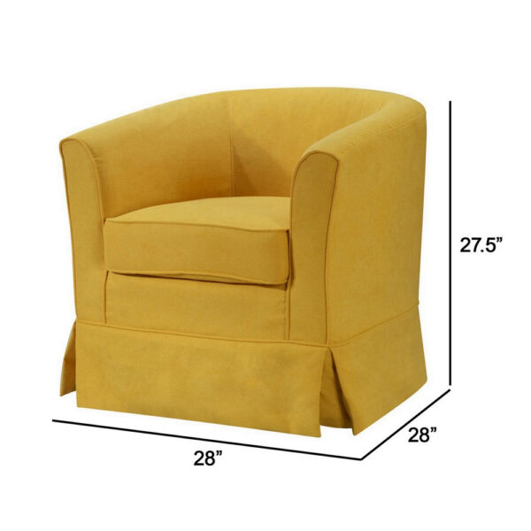 Lex 28 Inch Swivel Accent Chair, Yellow Fabric, Curved Track Back, Skirted