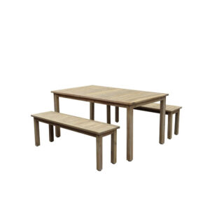 Felix 3 Piece Modern Dining Set, Natural Brown Acacia Wood Frame, 6 Seater