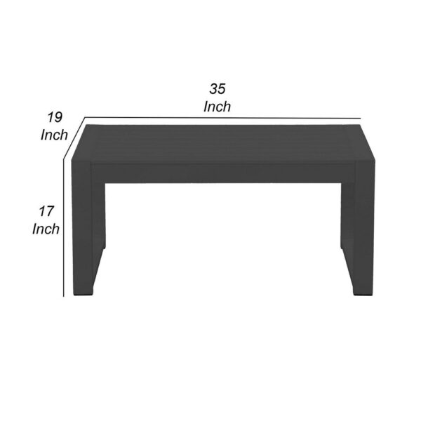 Kili 35 Inch Coffee Table, Polyresin Surface, Jet Black Aluminum Frame