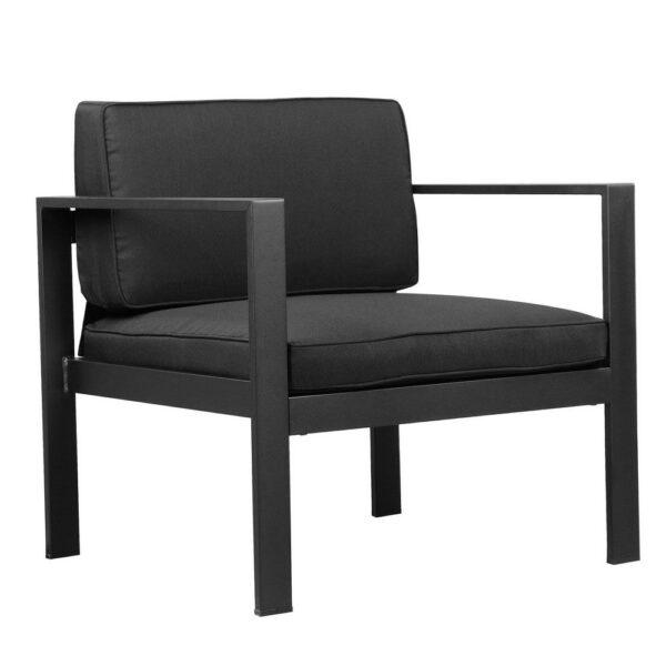 Kili 29 Inch Armchair, Jet Black Aluminum Frame, Water Resistant Fabric