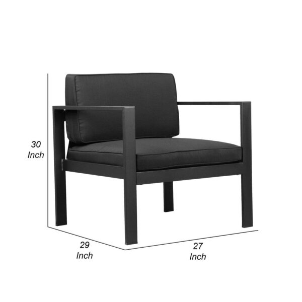 Kili 29 Inch Armchair, Jet Black Aluminum Frame, Water Resistant Fabric