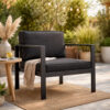 Kili 29 Inch Armchair, Jet Black Aluminum Frame, Water Resistant Fabric