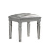 Kya 20 Inch Vanity Stool with Tufted Vegan Faux Leather Seat, Glam Silver