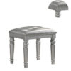 Kya 20 Inch Vanity Stool with Tufted Vegan Faux Leather Seat, Glam Silver