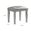 Kya 20 Inch Vanity Stool with Tufted Vegan Faux Leather Seat, Glam Silver