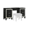 Kya 64 Inch Vanity Dresser Table with 7 Drawers, Mirrored Trim, Glam Black