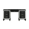 Kya 64 Inch Vanity Dresser Table with 7 Drawers, Mirrored Trim, Glam Black