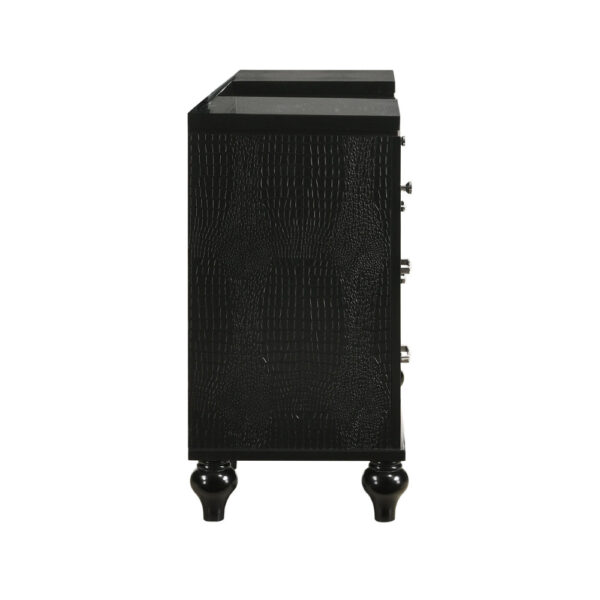 Kya 64 Inch Vanity Dresser Table with 7 Drawers, Mirrored Trim, Glam Black