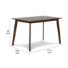 Bev 47 Inch Modern Dining Table, Sleek Rubberwood Frame, Dark Walnut Brown