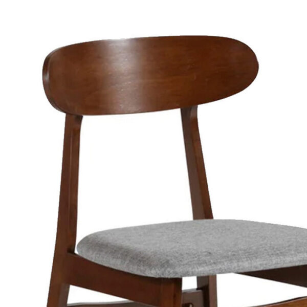 Bev 20 Inch Set of 2 Dining Chairs, Light Gray Cushions, Brown Rubberwood