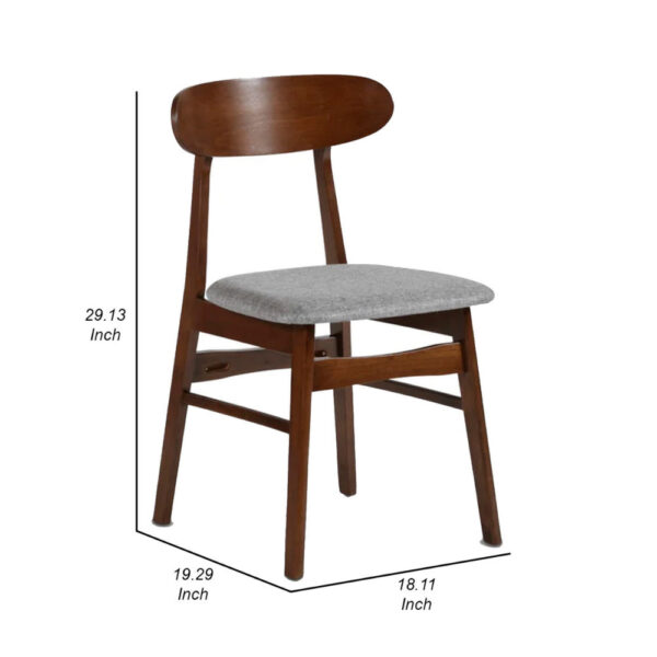 Bev 20 Inch Set of 2 Dining Chairs, Light Gray Cushions, Brown Rubberwood