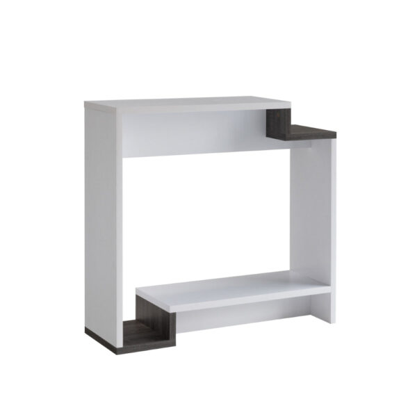 36 Inch Modern Console Table, Multilevel Wood Shelves, Gray and White
