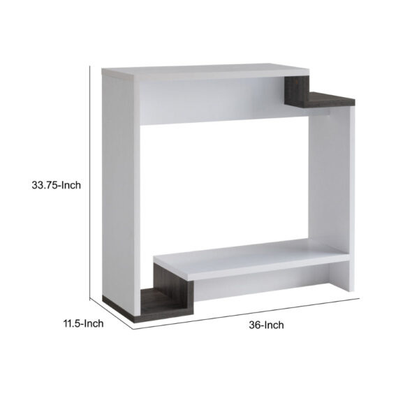 36 Inch Modern Console Table, Multilevel Wood Shelves, Gray and White