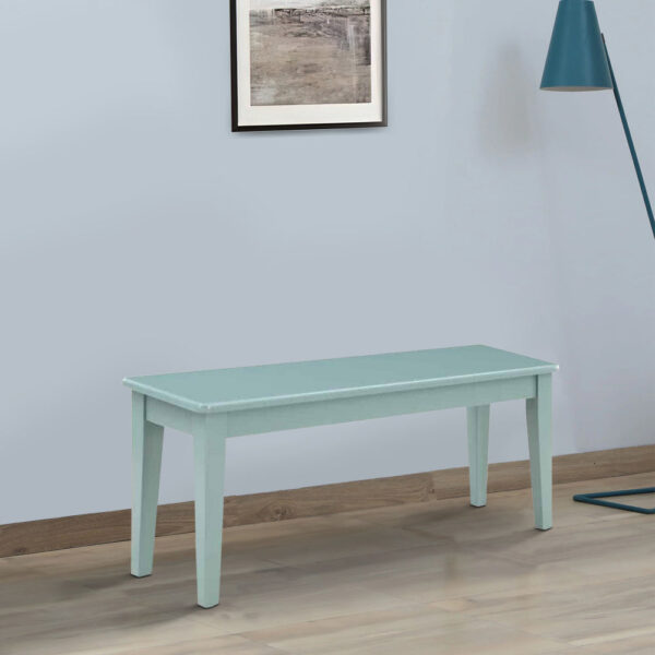 Bray 44 Inch Modern Rectangular Dining Bench, Tapered Legs, Teal Blue