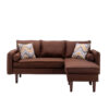 Ranon 70 Inch Sectional Chaise Sofa, Pillows, USB Ports, Side Pockets Brown