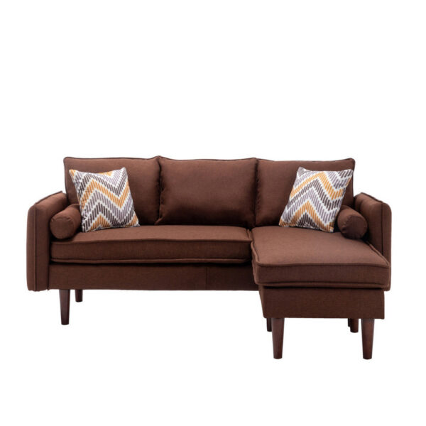 Ranon 70 Inch Sectional Chaise Sofa, Pillows, USB Ports, Side Pockets Brown