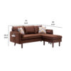 Ranon 70 Inch Sectional Chaise Sofa, Pillows, USB Ports, Side Pockets Brown