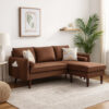 Ranon 70 Inch Sectional Chaise Sofa, Pillows, USB Ports, Side Pockets Brown