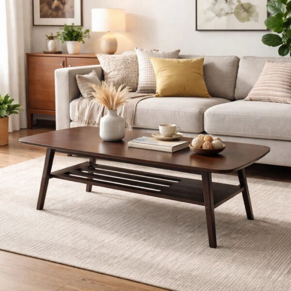 Gala 47 Inch Modern Wood Coffee Table with Bottom Shelf, Espresso Brown