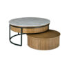 36 Inch 2 Piece Round Nesting Coffee Table, Lift Top Storage, Wheels, Brown