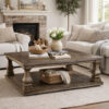 Classic 54 Inch Coffee Table, Baluster Legs, Spacious Top, Weathered Gray