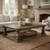 Classic 54 Inch Coffee Table, Baluster Legs, Spacious Top, Weathered Gray